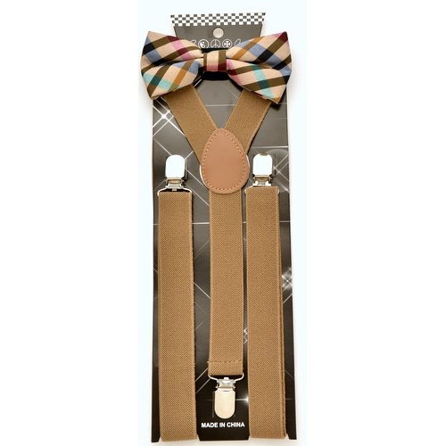ADBS-017 Tan Plaid BowTie with Tan suspenders - Click Image to Close