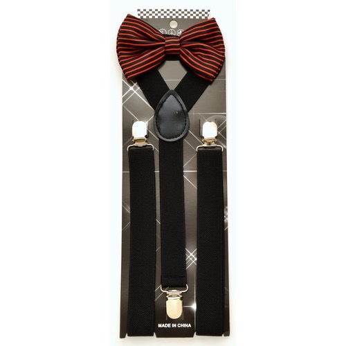 ADBS-021 Black and Red Striped Bow Tie with Black suspenders - Click Image to Close