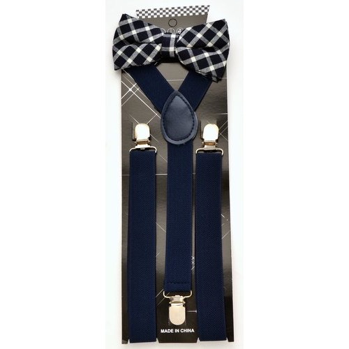 ADBS-022 Black Plaid Bow Tie with Black suspenders - Click Image to Close