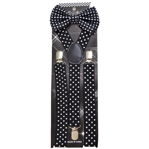 ADBS-27 B/W Polka dot Bow Tie with suspenders - Click Image to Close
