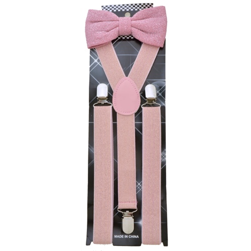 ADBS-30A Pink Sparkle Bow tie and suspender set - Click Image to Close
