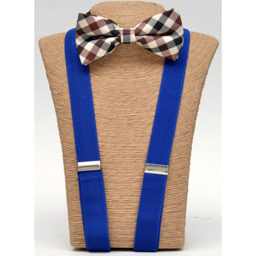 C-BOT-SUS Plaid Bow tie – blue Suspender set - Click Image to Close