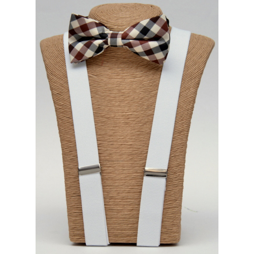 H-BOT-SUS Plaid Bow tie – White Suspender set - Click Image to Close