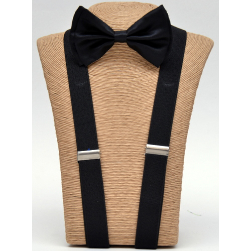 J-BOT-SUS Black Bow tie – Black Suspender set - Click Image to Close
