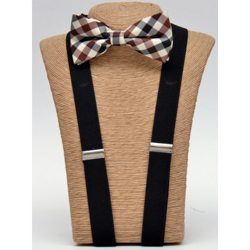 K-BOT-SUS Plaid Bow tie – Black Suspender set - Click Image to Close