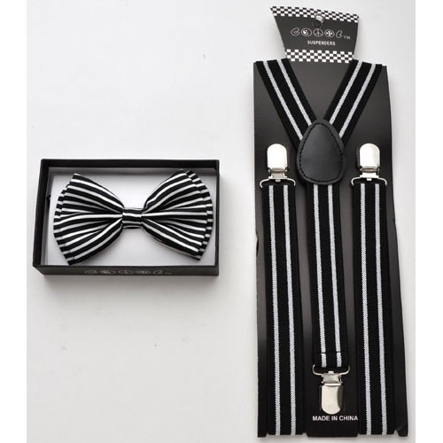 Black Bow tie Black Bow tie and black suspenders with white - Click Image to Close