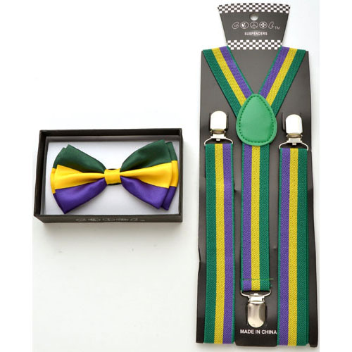 Bow tie and suspenders with Mardi Gras colors . - Click Image to Close