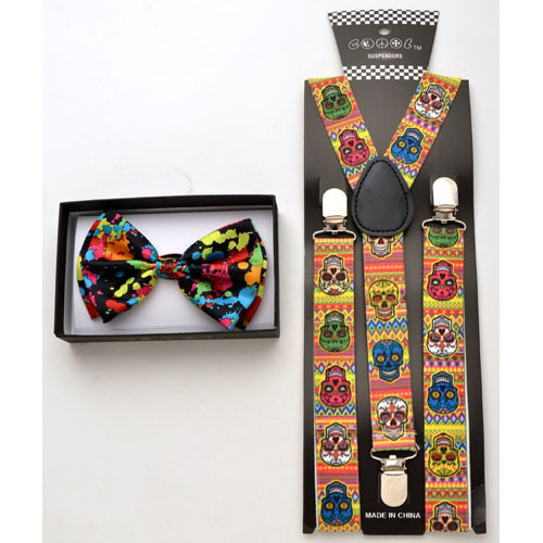 Multi hue spatter print Bow tie and Dia del Los Muertos print - Click Image to Close
