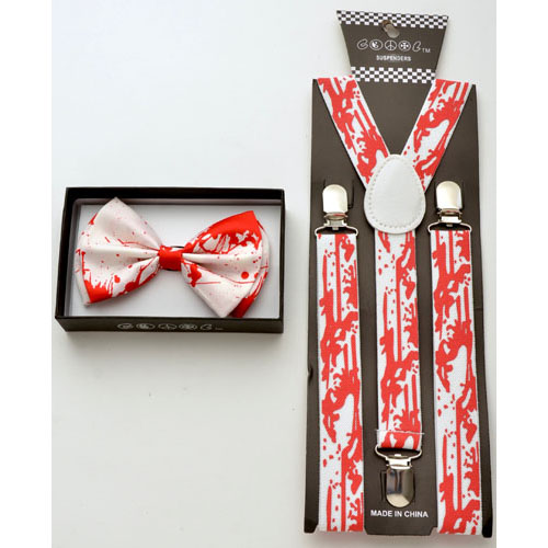 White Bow tie and white suspenders with blood spatter print . - Click Image to Close