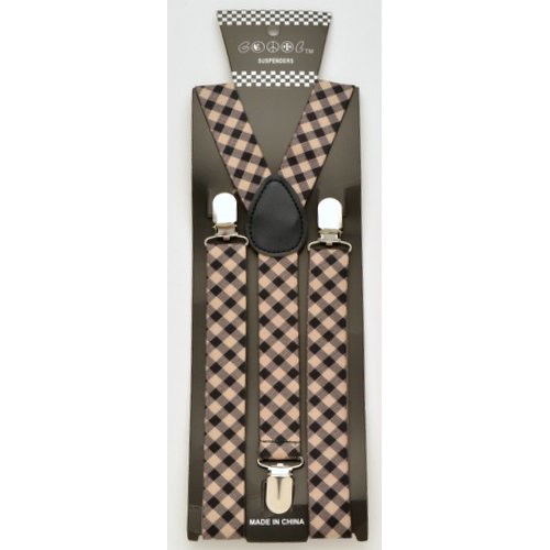 SP-148 Tan plaid design suspenders with clips - Click Image to Close