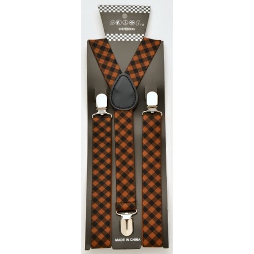 SP-149 Brown plaid design suspenders with clips - Click Image to Close