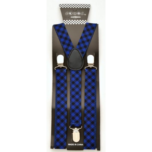 SP-170 Blue plaid design suspenders with clips - Click Image to Close