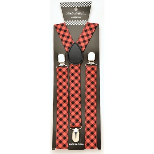 SP-171 Salmon plaid design suspenders with clips - Click Image to Close