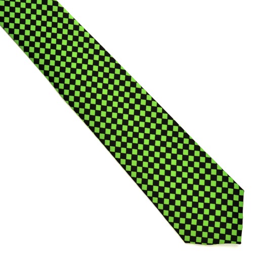 TI-13-B/Green Black and fluorescent green checker pattern tie - Click Image to Close