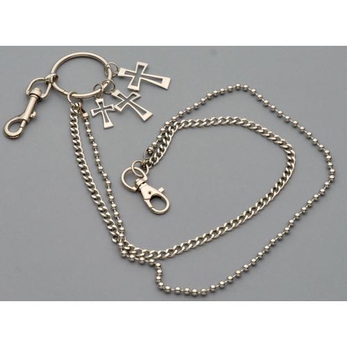 WC-1111 Chrome Wallet Chain with 3 crosses - Click Image to Close