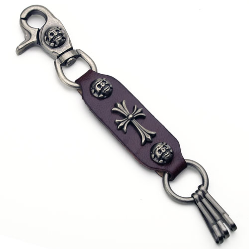 YOK-35 Cross and skulls leather keychain - Click Image to Close
