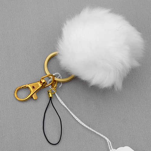 YWK02S White fur ball keychain - Click Image to Close