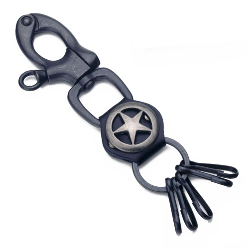 YOK-41 Leather key chain w/round star design - Click Image to Close