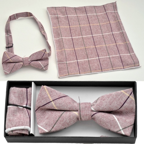 BO-BTCH006 Burgundy, tan and white plaid print bow tie with matc - Click Image to Close