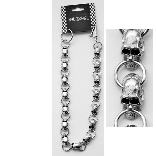 WC-18-01 Chromed wallet chain with skull and rings chain. - Click Image to Close