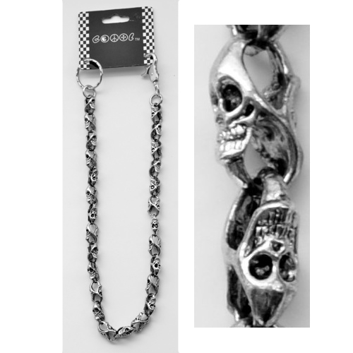 WC-18-02 Chromed wallet chain with skull chain. 21 inches lengt - Click Image to Close